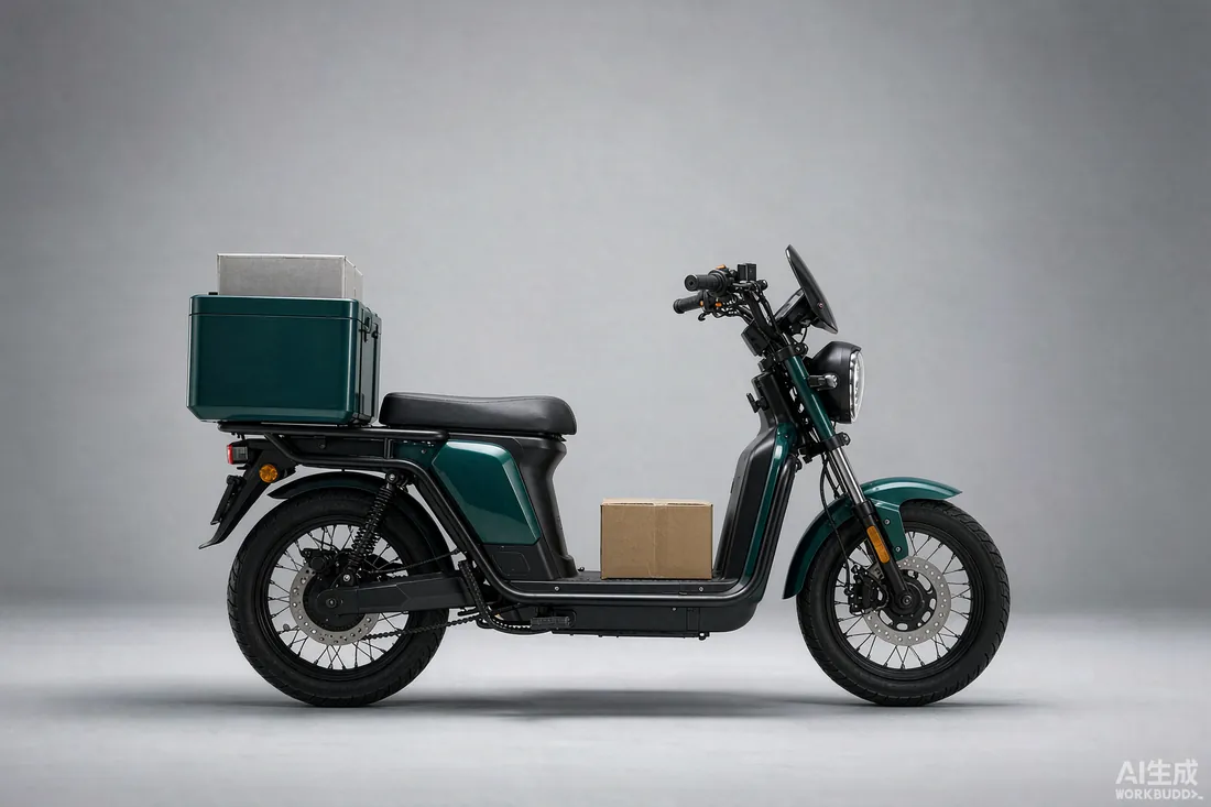 YJC Ride M1 electric delivery motorcycle with top box